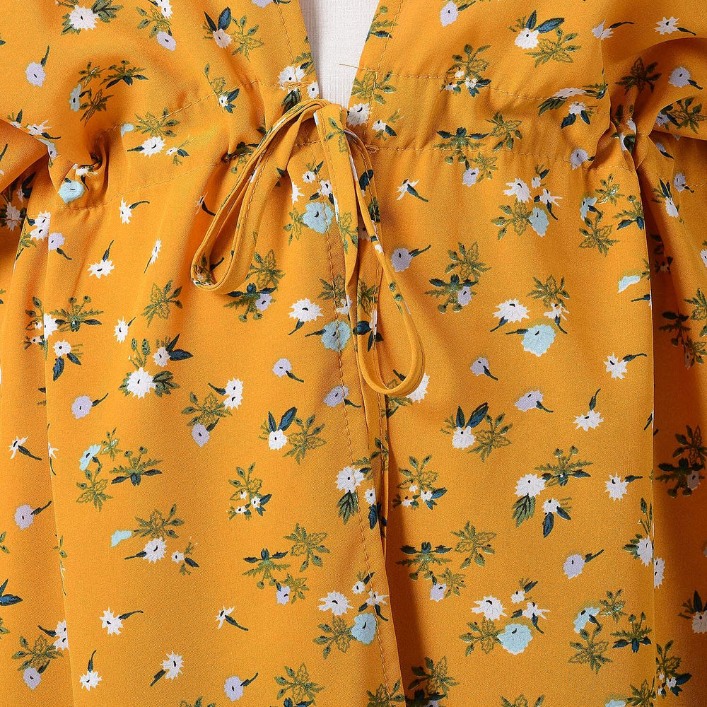 Mustard Pattern Shirt with Waist Belt (One Size) - Yellow