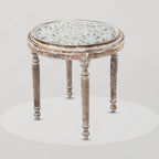 NAKKASHI Hand Carved Mango Wood Table with Glass Top (Size 58x58x41Cm)