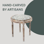 NAKKASHI Hand Carved Mango Wood Table with Glass Top (Size 58x58x41Cm)