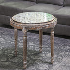 NAKKASHI Hand Carved Mango Wood Table with Glass Top (Size 58x58x41Cm)