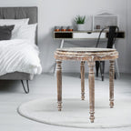 NAKKASHI Hand Carved Mango Wood Table with Glass Top (Size 58x58x41Cm)