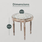 NAKKASHI Hand Carved Mango Wood Table with Glass Top (Size 58x58x41Cm)
