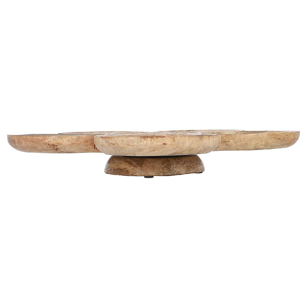 NAKKASHI Hand Carved Natural Antique Finish Wooden Food Serving Rotating Flower Shape Tray (Size 40X15 Cm)