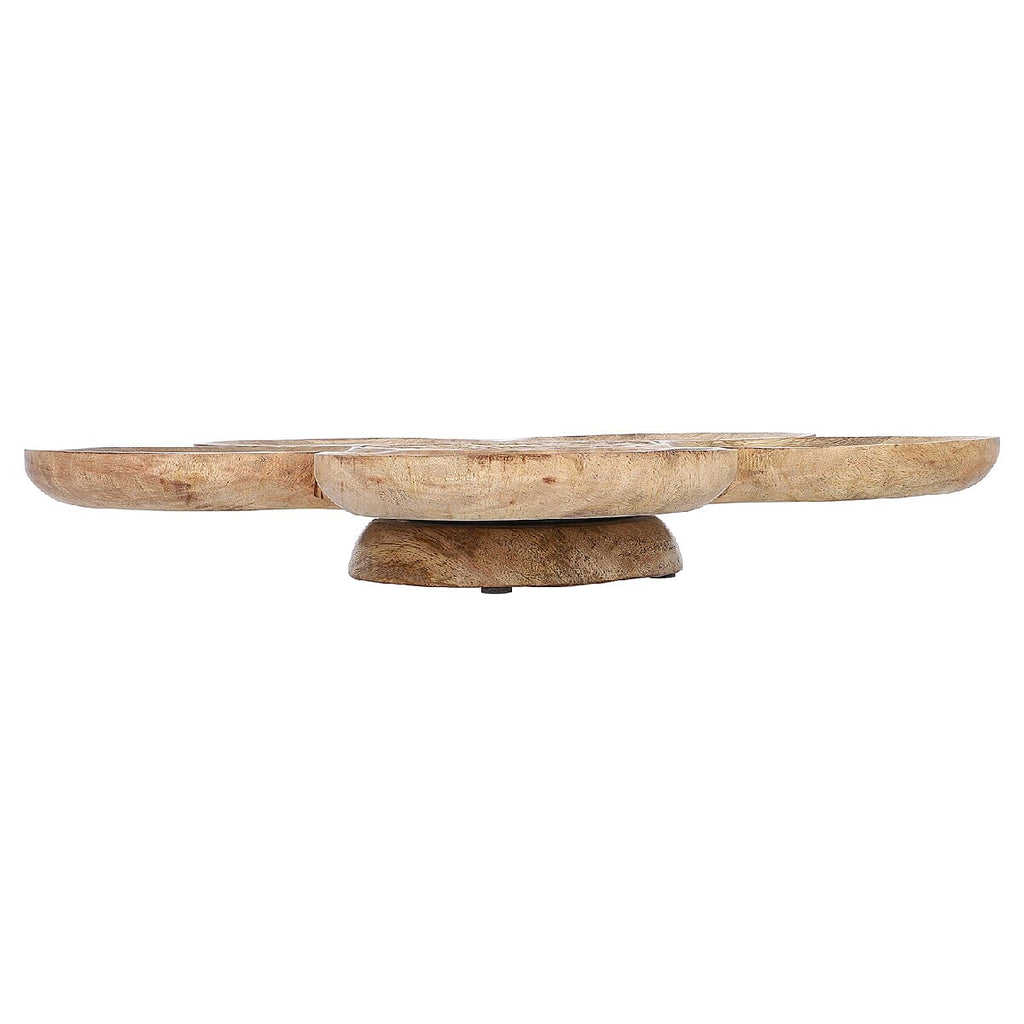 NAKKASHI Hand Carved Natural Antique Finish Wooden Food Serving Rotating Flower Shape Tray (Size 40X15 Cm)