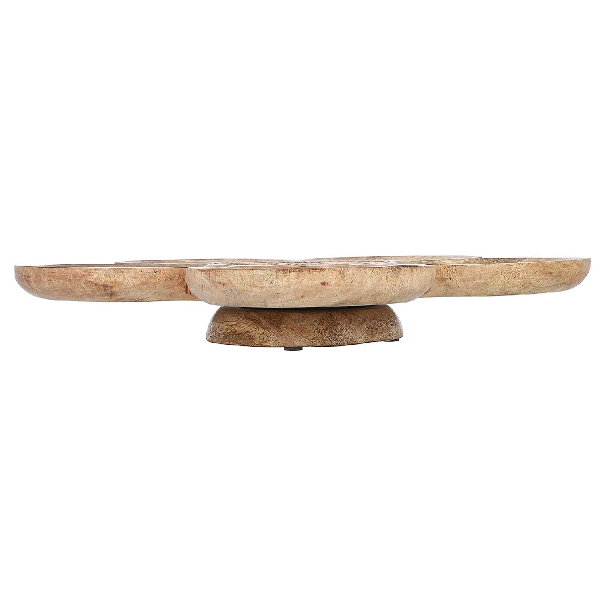 NAKKASHI Hand Carved Natural Antique Finish Wooden Food Serving Rotating Flower Shape Tray (Size 40X15 Cm)