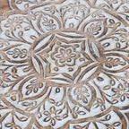 NAKKASHI Mandala Mango Wooden Handcarved Table with Round Legs (Size 48x45 Cm)
