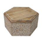 NAKKASHI Mango Wood Hand Carved Hexagonal Coffee Table (Size 71x61x33cm)