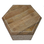 NAKKASHI Mango Wood Hand Carved Hexagonal Coffee Table (Size 71x61x33cm)