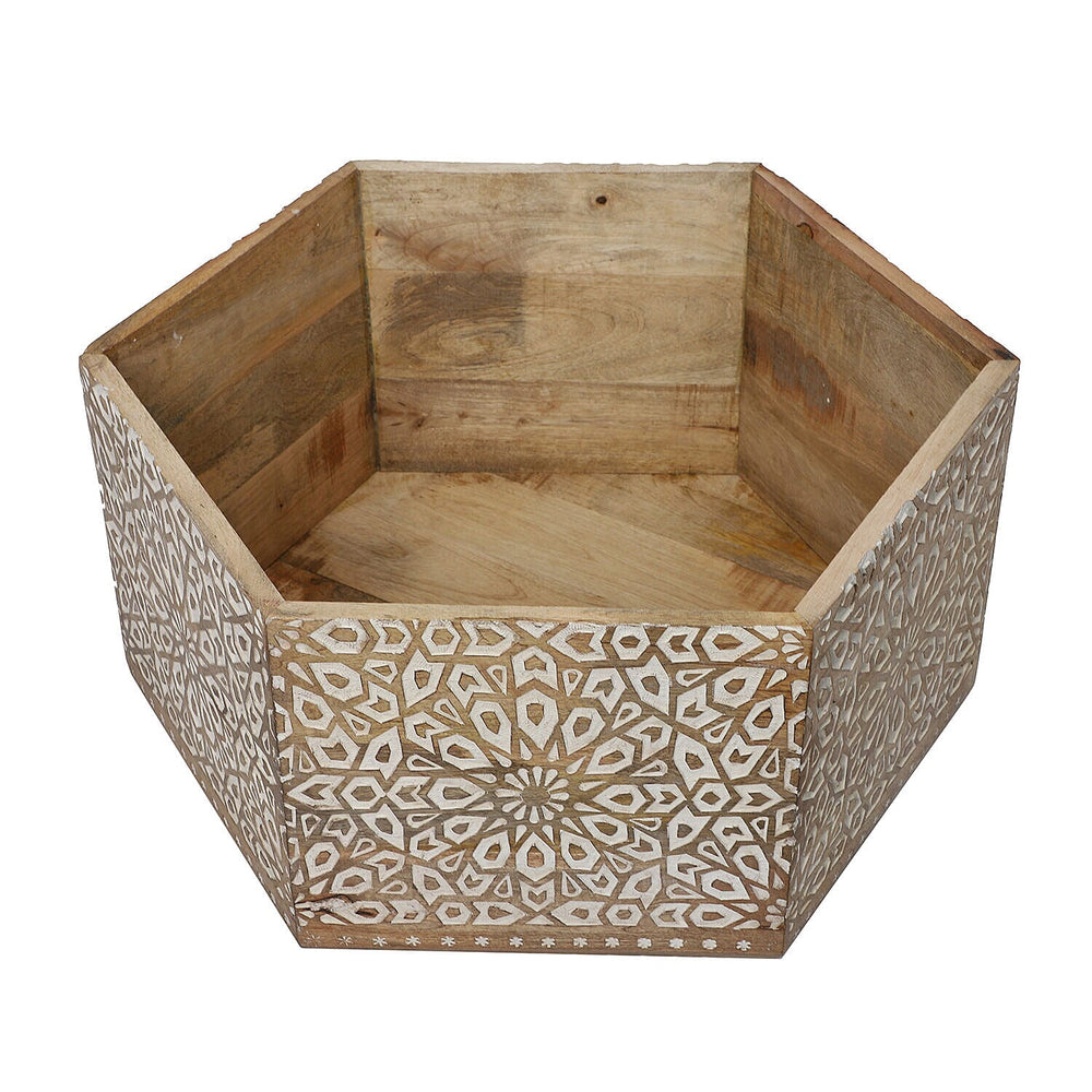 NAKKASHI Mango Wood Hand Carved Hexagonal Coffee Table (Size 71x61x33cm)