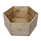 NAKKASHI Mango Wood Hand Carved Hexagonal Coffee Table (Size 71x61x33cm)