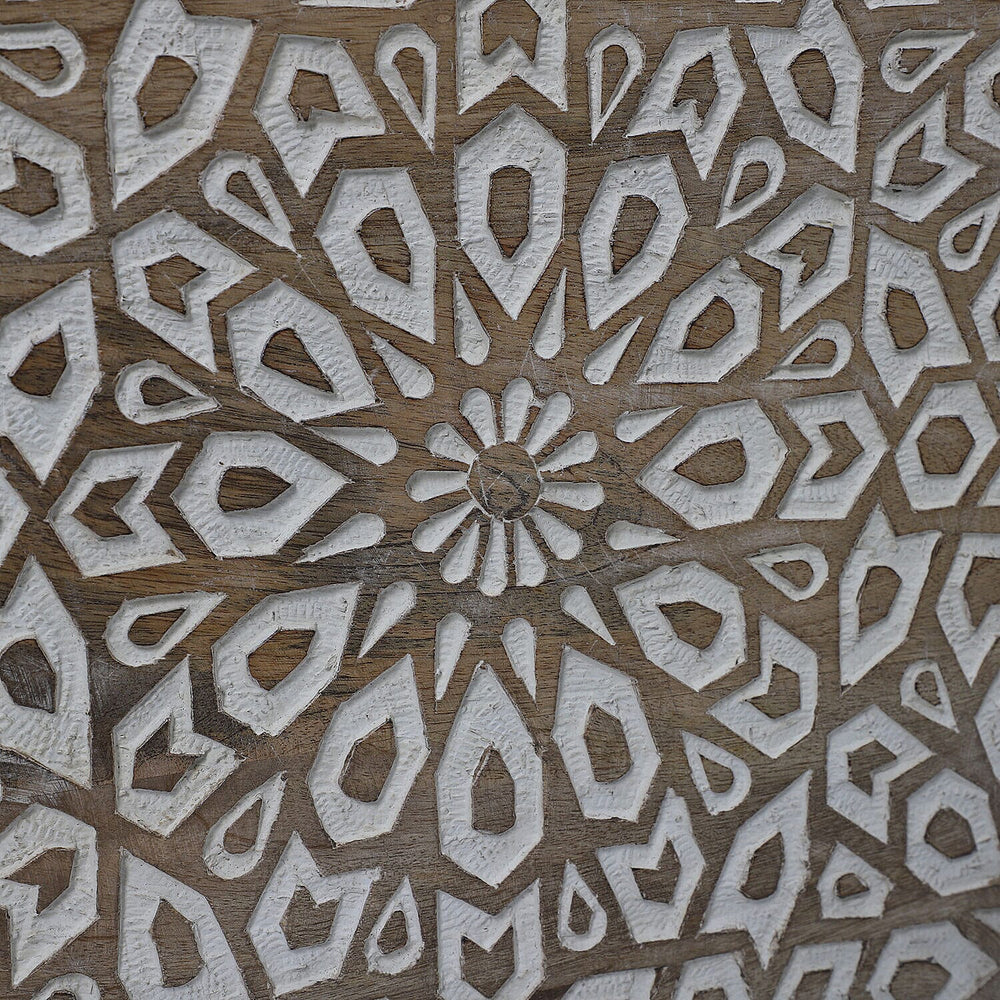 NAKKASHI Mango Wood Hand Carved Hexagonal Coffee Table (Size 71x61x33cm)
