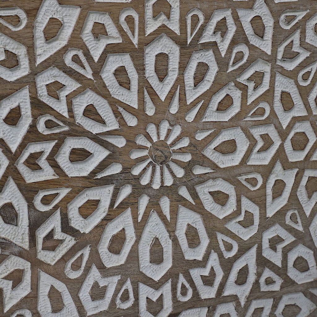 NAKKASHI Mango Wood Hand Carved Hexagonal Coffee Table (Size 71x61x33cm)