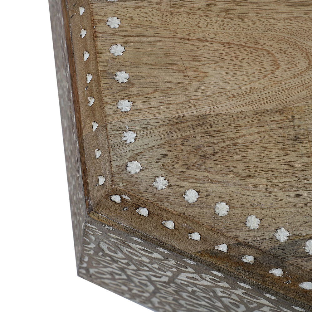 NAKKASHI Mango Wood Hand Carved Hexagonal Coffee Table (Size 71x61x33cm)