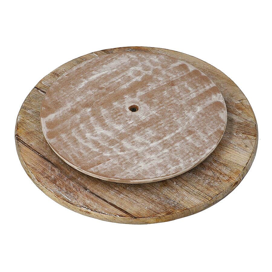 Handmade - Hand Carved Mango Wood Rotating Tray (Dia 40, Weight 7.09lbs)