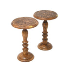 NAKKASHI Set of 2 - Mango Wood Handcarved Bedside Pillar Table (Size 45x30 Cm)