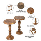 NAKKASHI Set of 2 - Mango Wood Handcarved Bedside Pillar Table (Size 45x30 Cm)