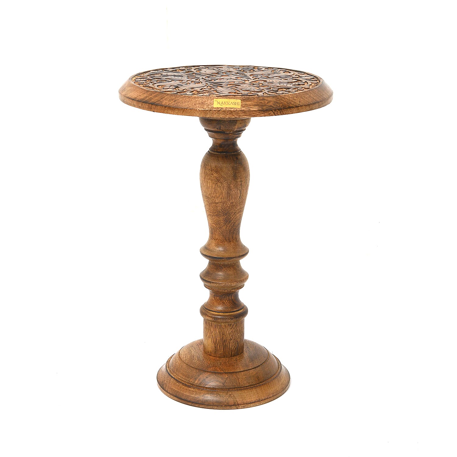 NAKKASHI Set of 2 - Mango Wood Handcarved Bedside Pillar Table (Size 45x30 Cm)