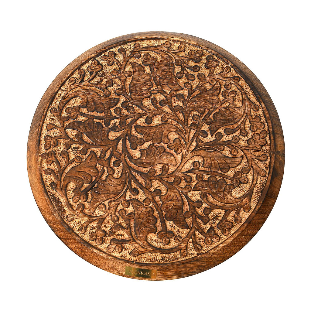 NAKKASHI Set of 2 - Mango Wood Handcarved Bedside Pillar Table (Size 45x30 Cm)