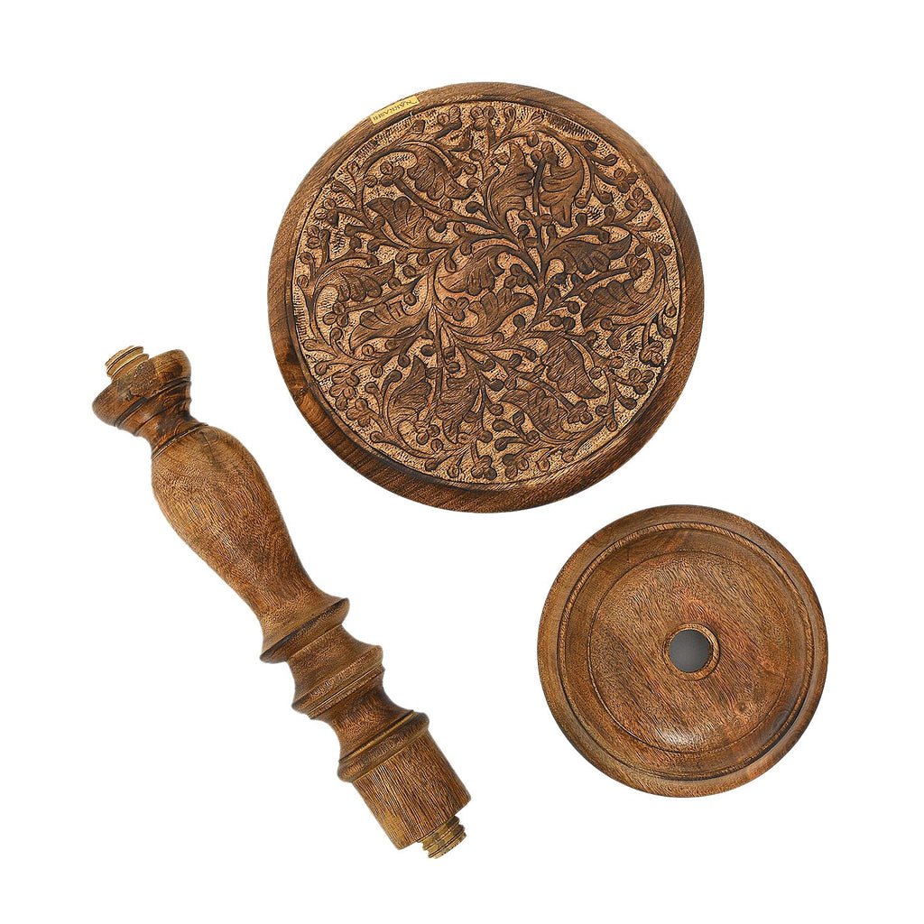 NAKKASHI Set of 2 - Mango Wood Handcarved Bedside Pillar Table (Size 45x30 Cm)