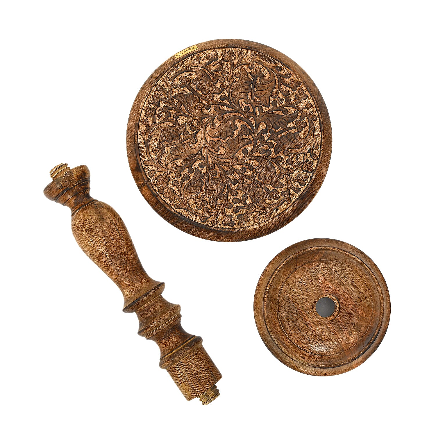 NAKKASHI Set of 2 - Mango Wood Handcarved Bedside Pillar Table (Size 45x30 Cm)