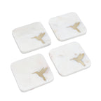 NAKKASHI - Set of 4 - Square Marble Coasters with Humming Bird Brass Inlay (Size 10cm)