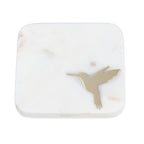 NAKKASHI - Set of 4 - Square Marble Coasters with Humming Bird Brass Inlay (Size 10cm)