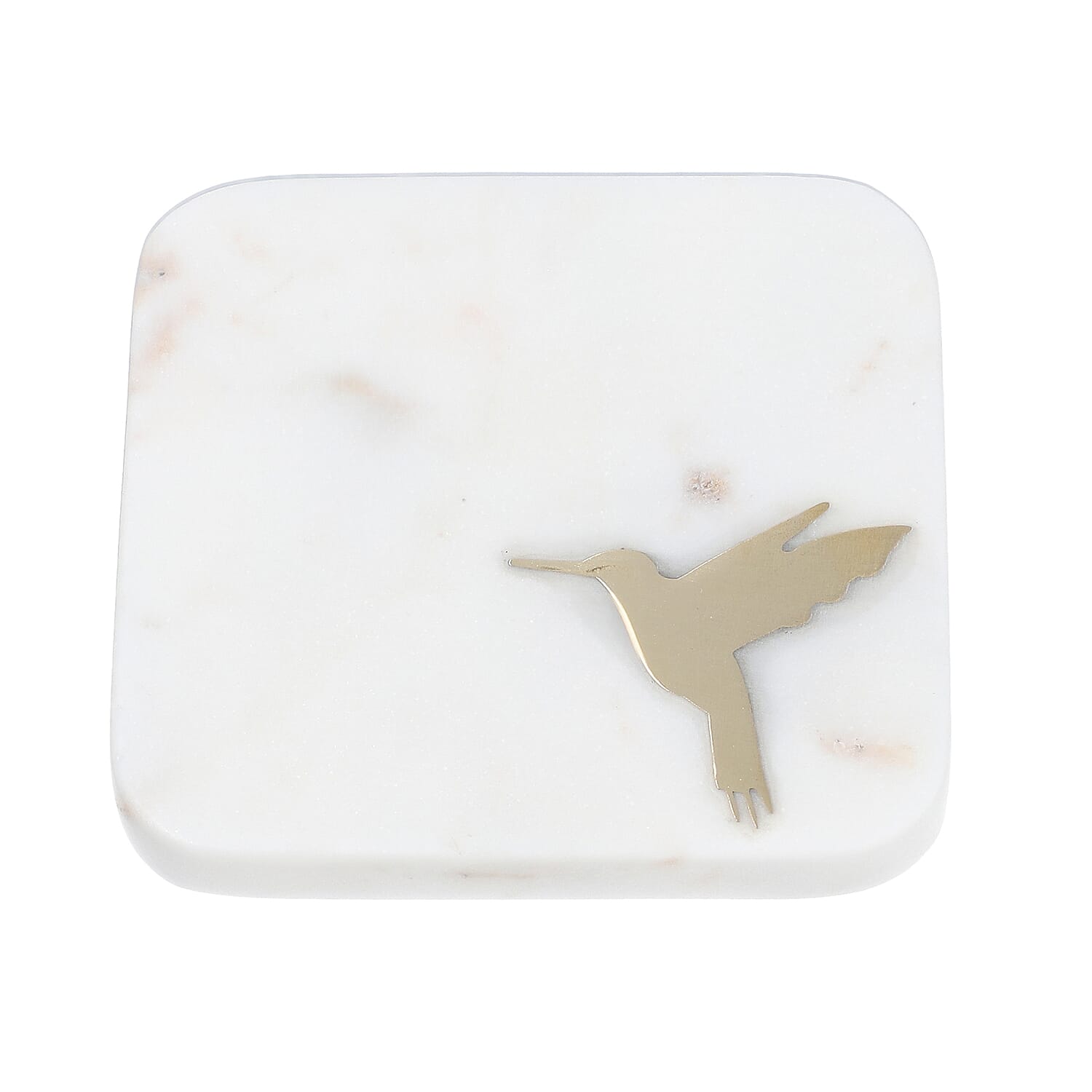 NAKKASHI - Set of 4 - Square Marble Coasters with Humming Bird Brass Inlay (Size 10cm)