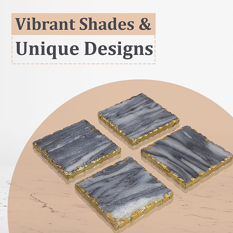 Handcrafted Set of 4 Square Shaped Marble Coasters (Size 10cm) - Grey