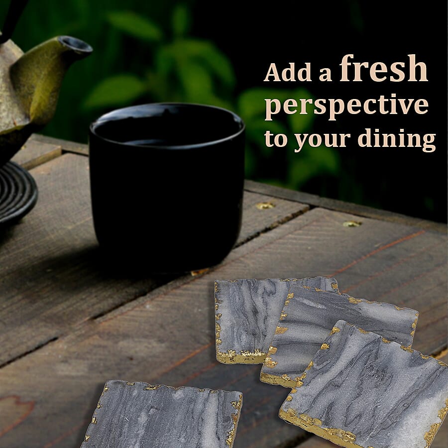 Handcrafted Set of 4 Square Shaped Marble Coasters (Size 10cm) - Grey