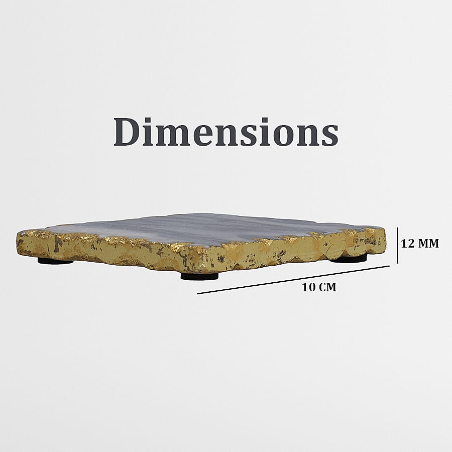 Handcrafted Set of 4 Square Shaped Marble Coasters (Size 10cm) - Grey