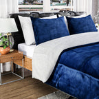 NEW - Set Of 3 Sherpa Comforter (Size Double) & 2 Pillow Cases (Size 75x50cm) Navy