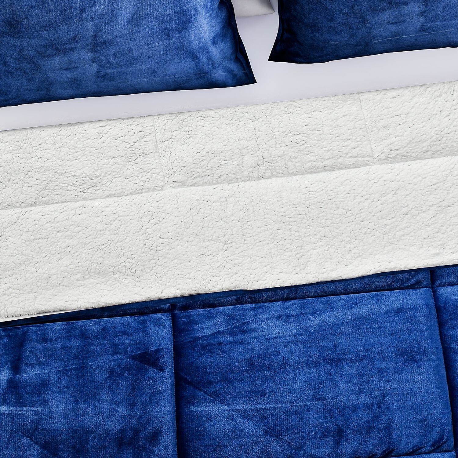 NEW - Set Of 3 Sherpa Comforter (Size Double) & 2 Pillow Cases (Size 75x50cm) Navy