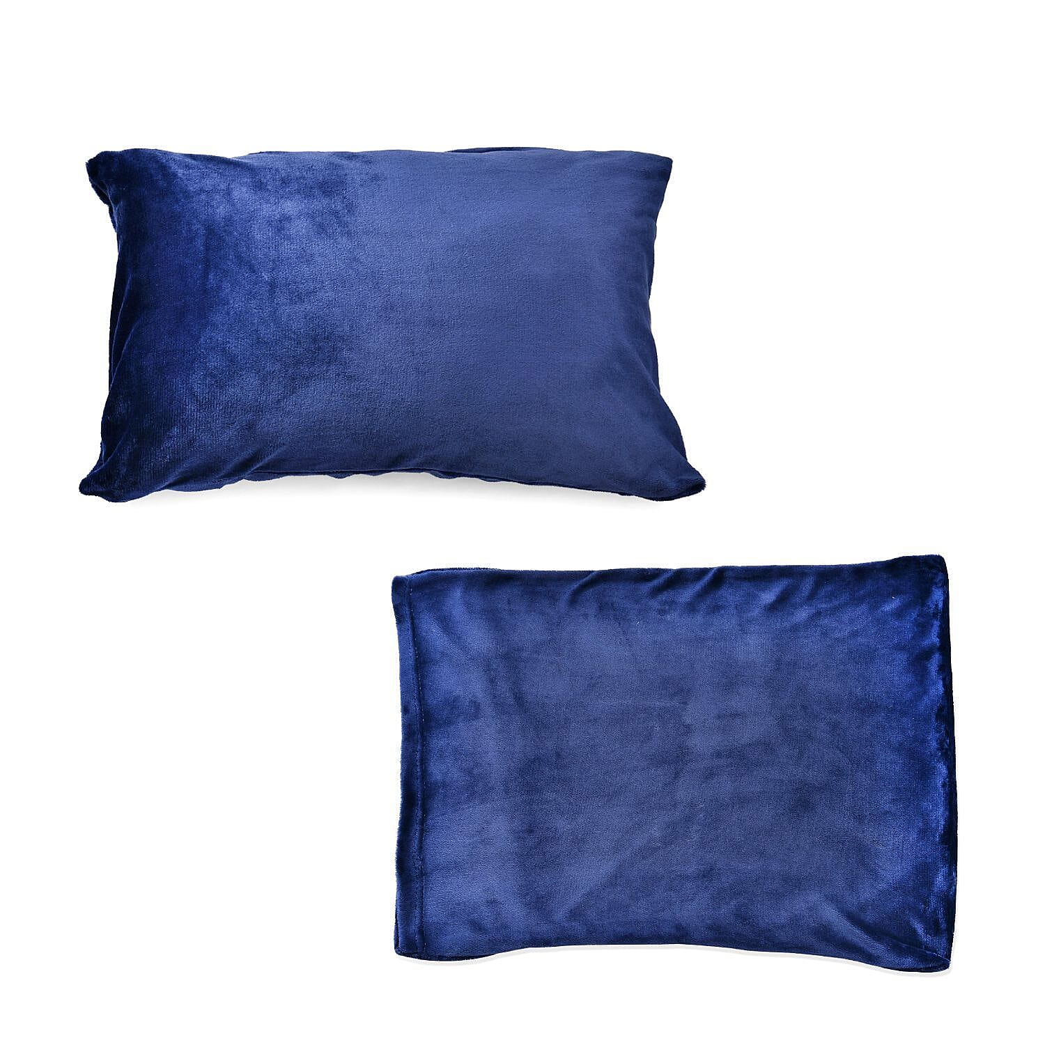 NEW - Set Of 3 Sherpa Comforter (Size Double) & 2 Pillow Cases (Size 75x50cm) Navy