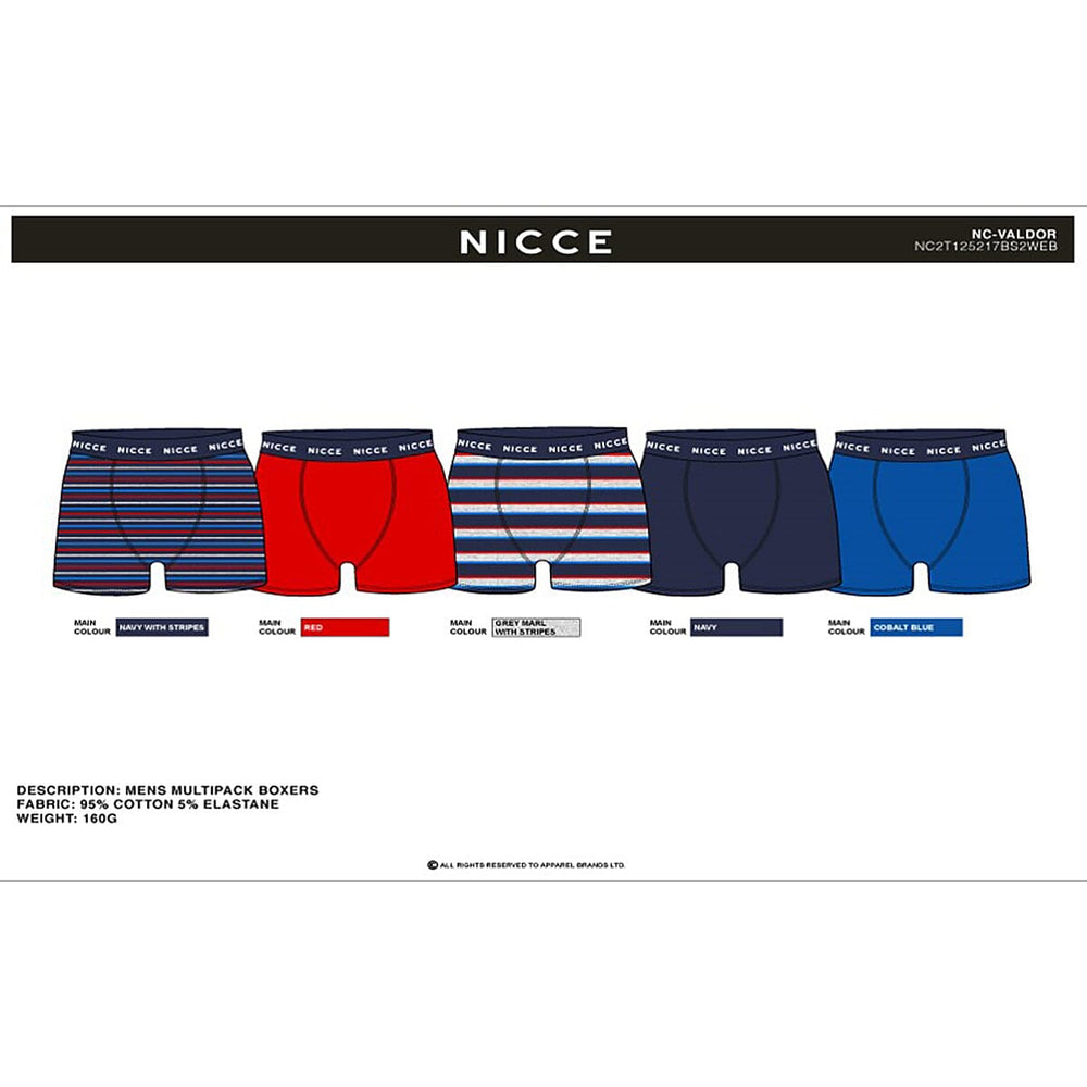 NICCE 95% Cotton Set of 5 Boxers (Size L) - Blue