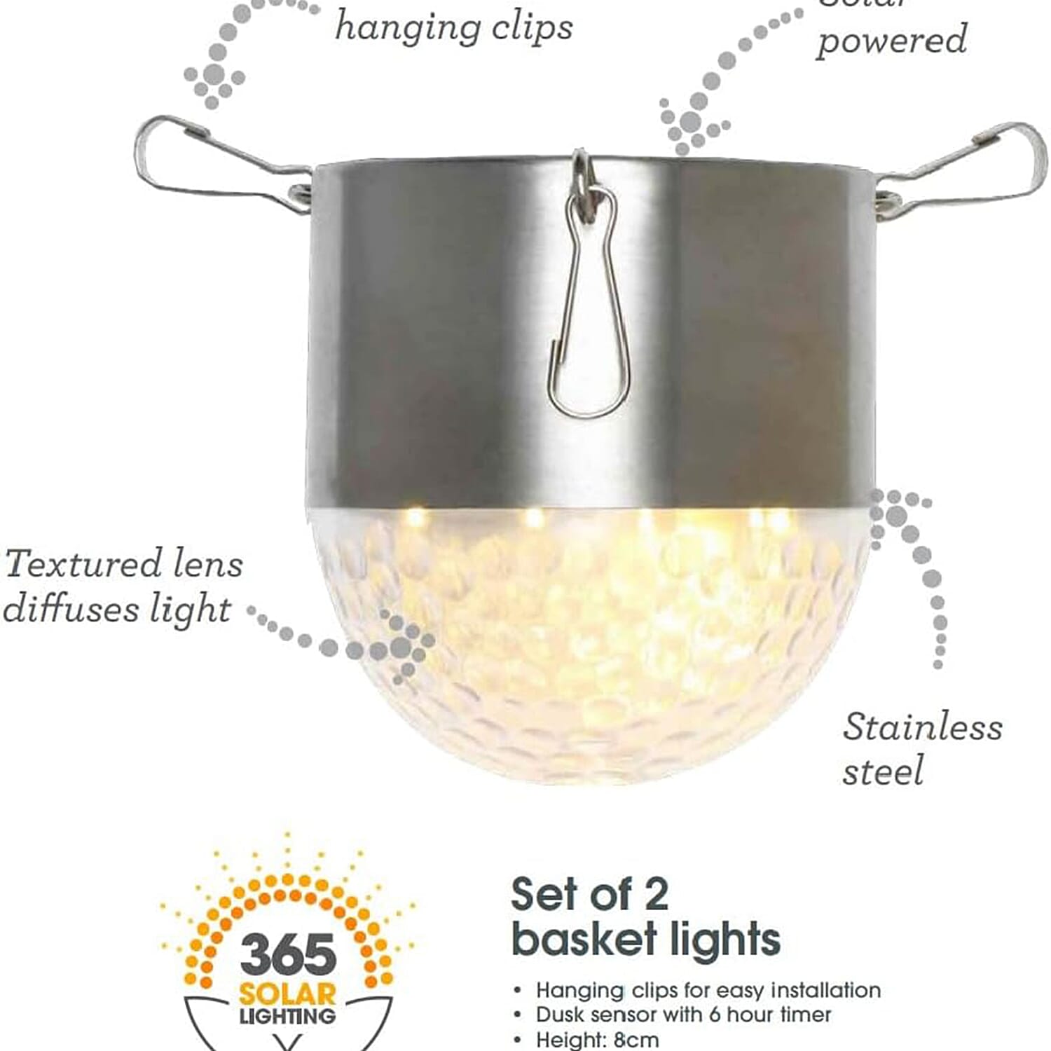 2 Solar Hanging Basket Lights for Garden and Outdoors