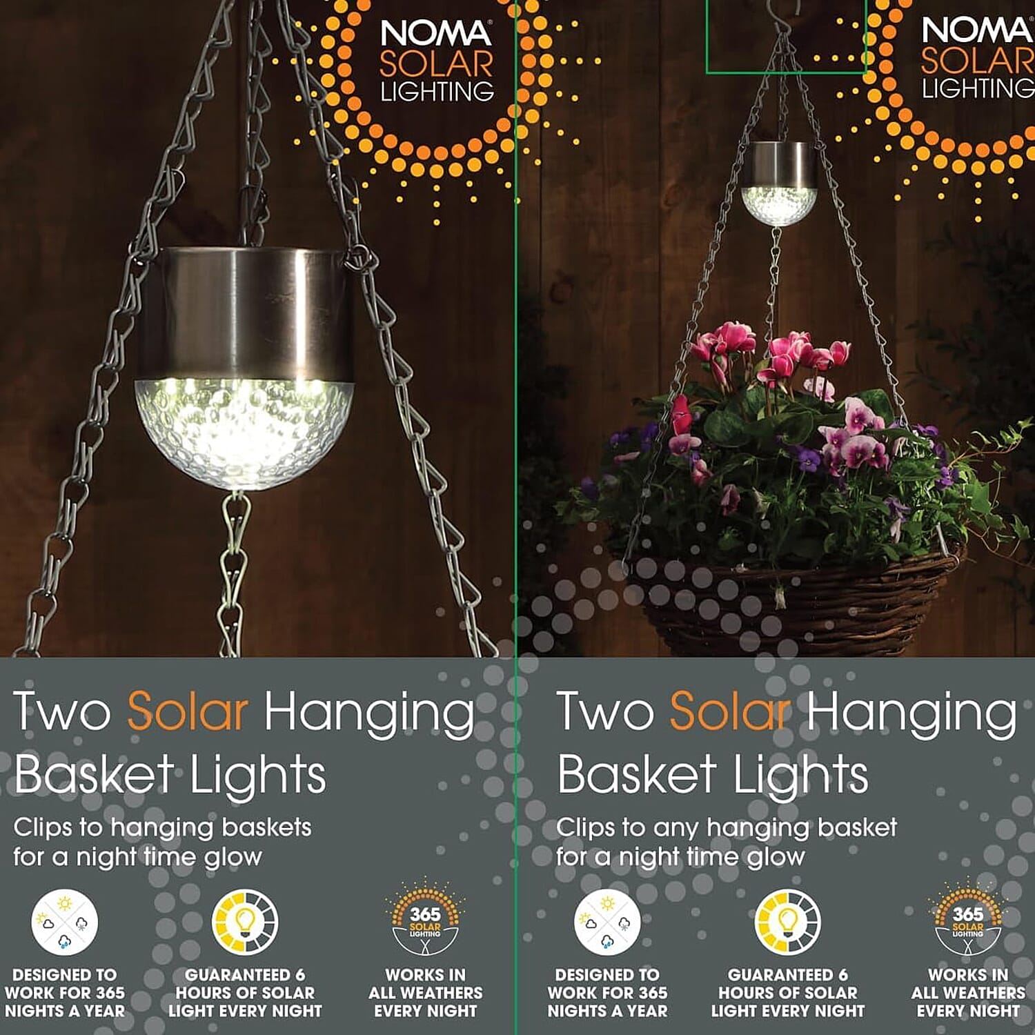 2 Solar Hanging Basket Lights for Garden and Outdoors
