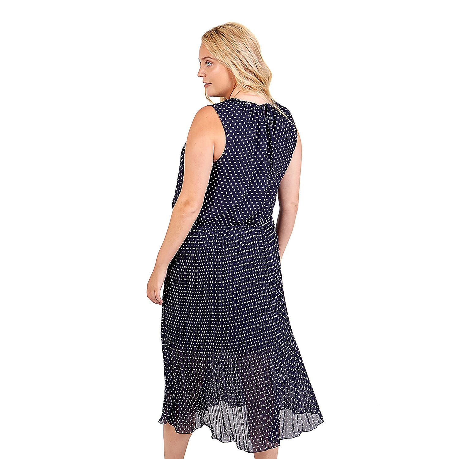 Polka Dot Midi Dress (Size - 24) -Navy - White