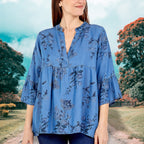 NOVA of London Floral Print Frill Sleeve Smock Top (Size up to 18) - Base Blue