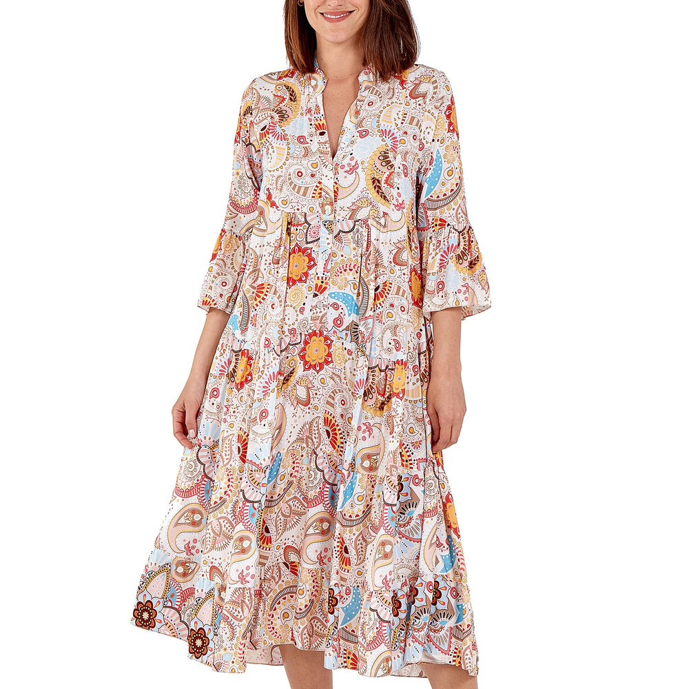 Nova of London - Viscose Paisley Print Midi Dress (Size 8-20) - Beige