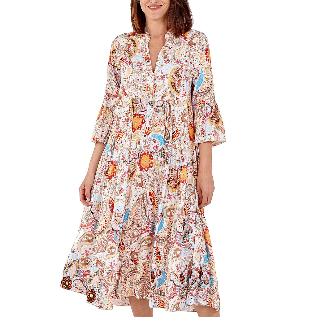 Nova of London - Viscose Paisley Print Midi Dress (Size 8-20) - Beige