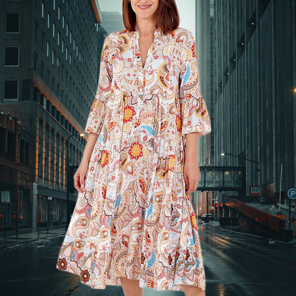 Nova of London - Viscose Paisley Print Midi Dress (Size 8-20) - Beige