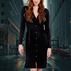Nova of London Ribbed Long Button Up Cardigan with Tie Wrap in Black (Size S-M)