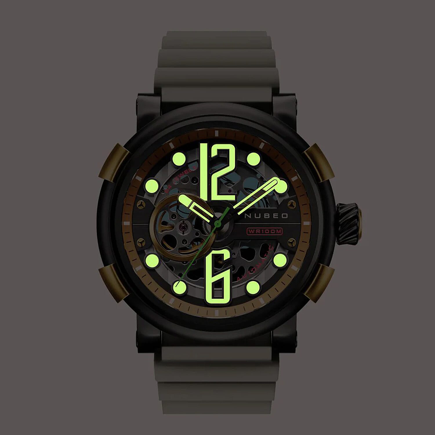 NUBEO Orion Automatic Limited Edition Japanese Open Heart Automatic Movement Sapphire Black Dial Water Resistant Watch With 2 Black Rubber Strap