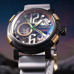 NUBEO Orion Automatic Limited Edition Japanese Open Heart Automatic Movement Sapphire Black Dial Water Resistant Watch With 2 Black Rubber Strap