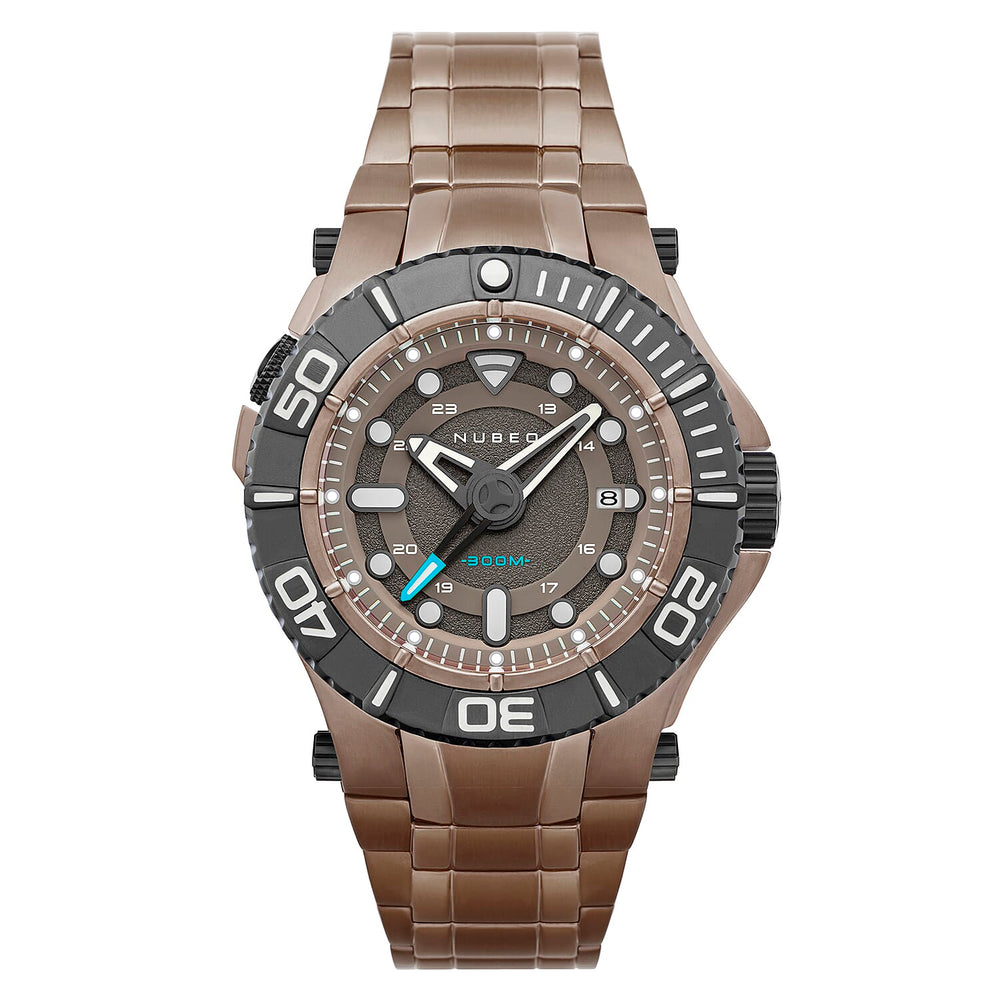 NUBEO Manta Midsize Automatic Limited Edition Japanese Movement 3 Hands With Date & Sapphire Lens Brown Dial 30 ATM Water Resistant Watch With Stainlesss Steel Brown Chain Strap