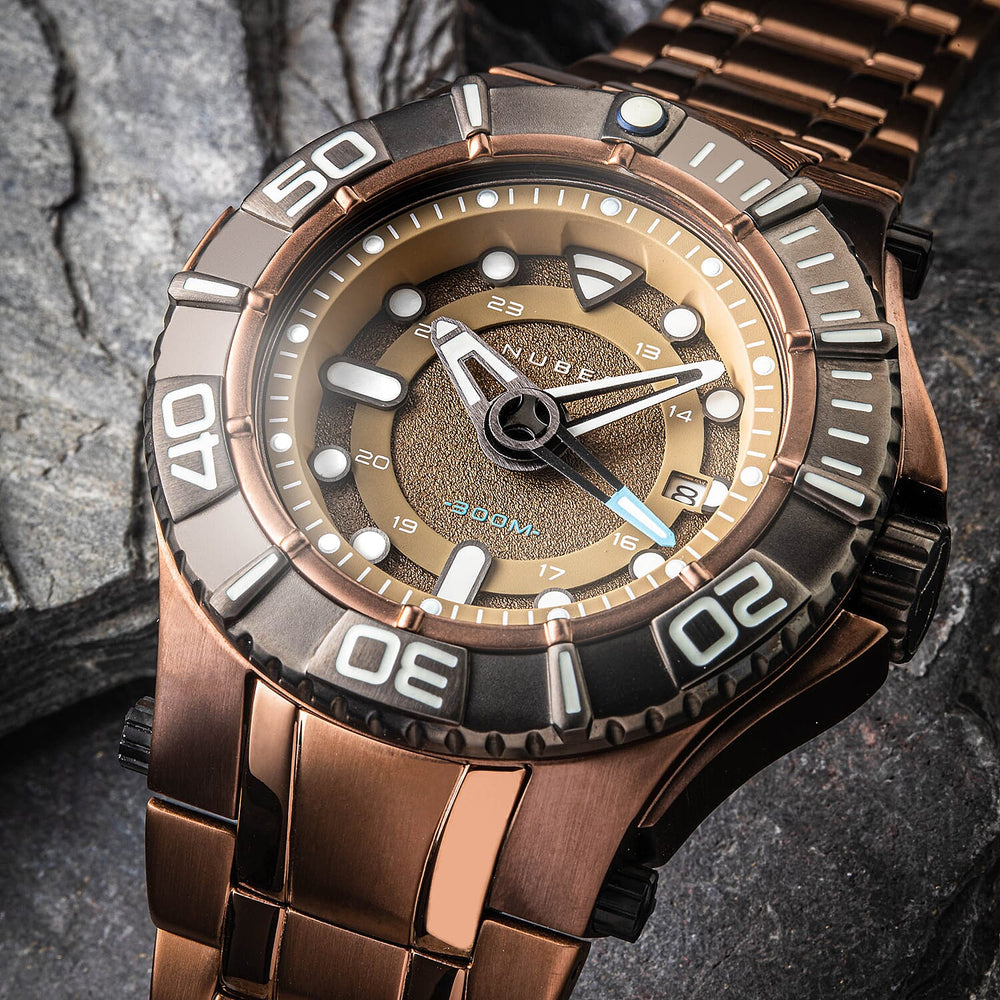 NUBEO Manta Midsize Automatic Limited Edition Japanese Movement 3 Hands With Date & Sapphire Lens Brown Dial 30 ATM Water Resistant Watch With Stainlesss Steel Brown Chain Strap