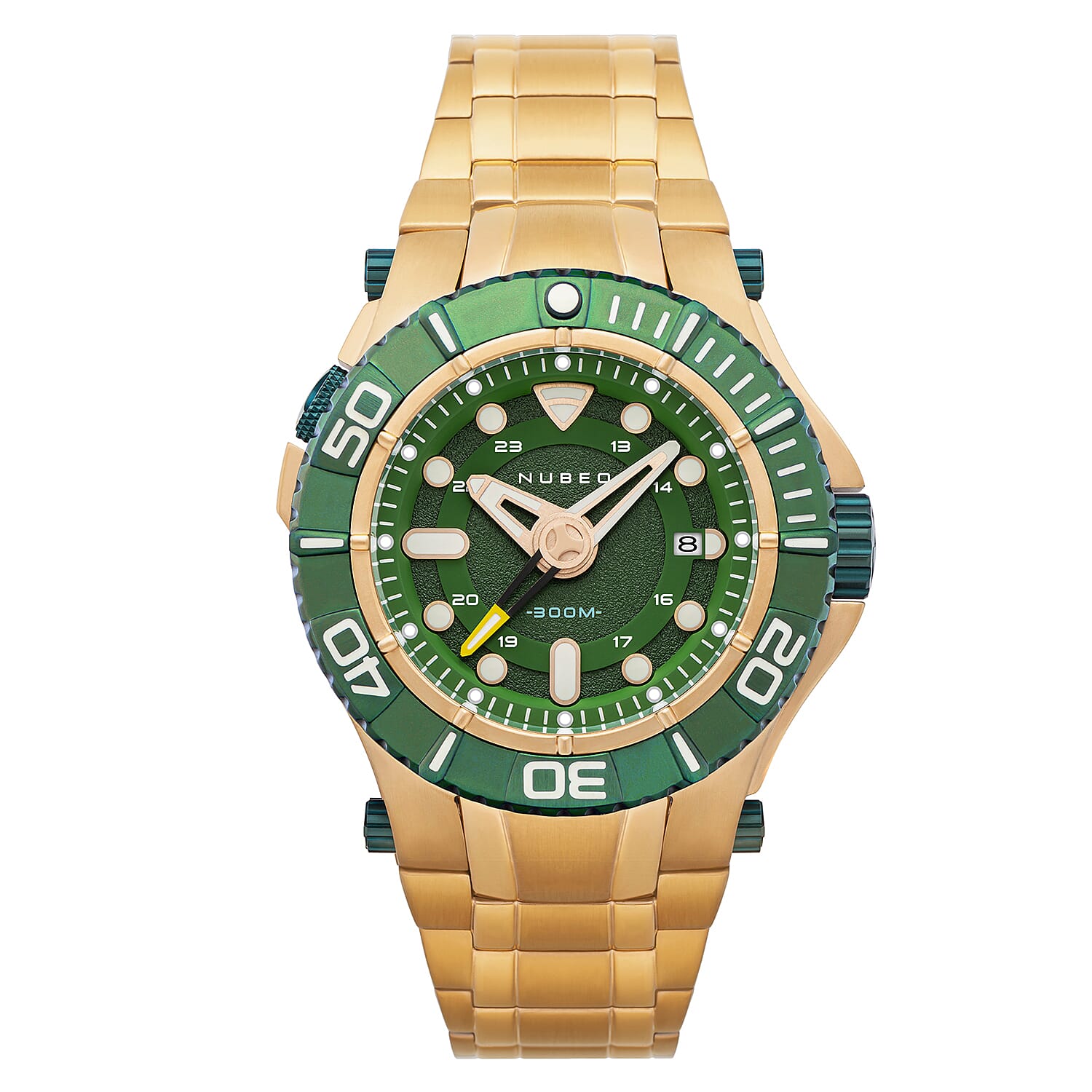 NUBEO Manta Midsize Automatic Limited Edition Japanese Movement 3 Hands With Date & Sapphire Lens Green Dial 30 ATM Water Resistant Watch With Stainlesss Steel Rose Gold Chain Strap