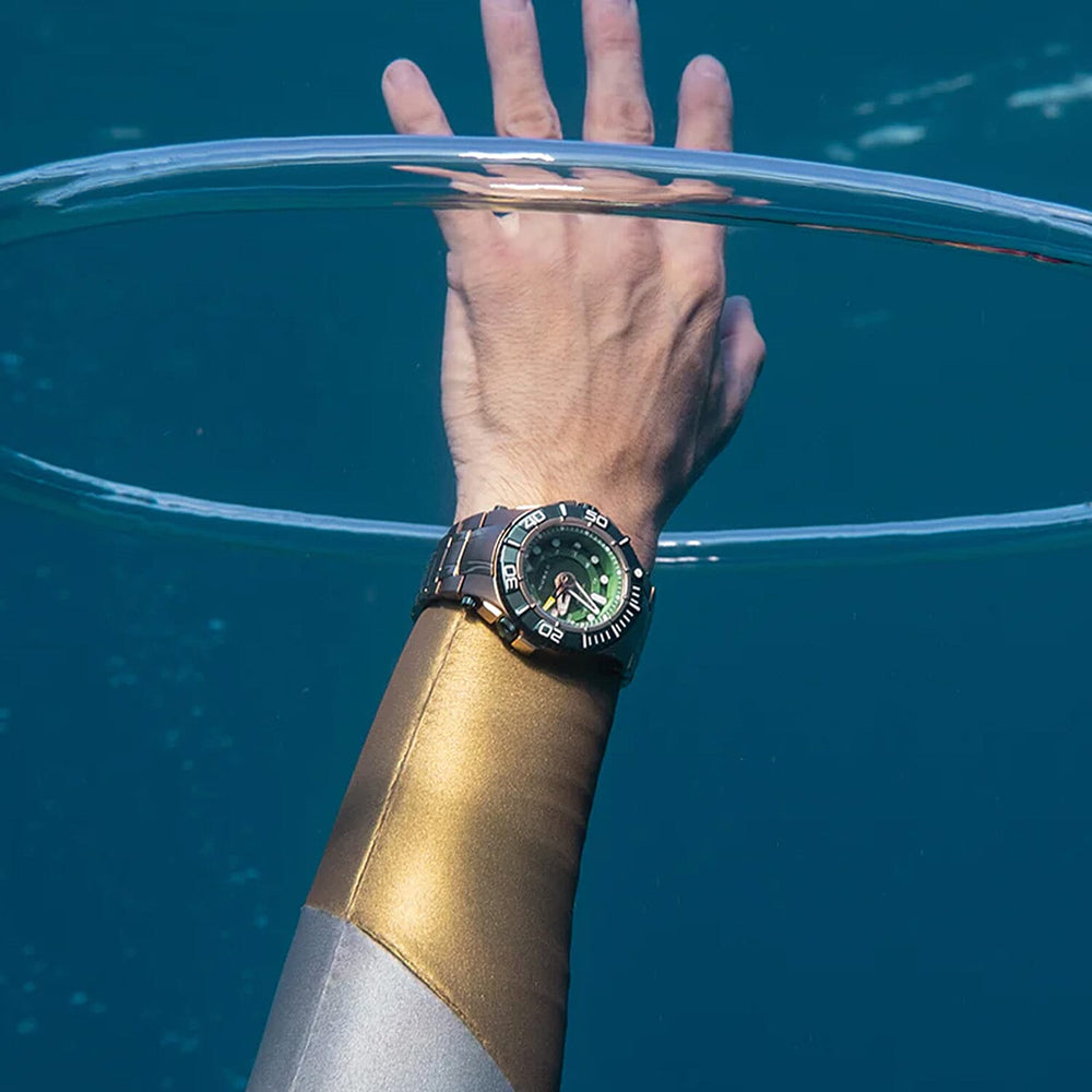 NUBEO Manta Midsize Automatic Limited Edition Japanese Movement 3 Hands With Date & Sapphire Lens Green Dial 30 ATM Water Resistant Watch With Stainlesss Steel Rose Gold Chain Strap