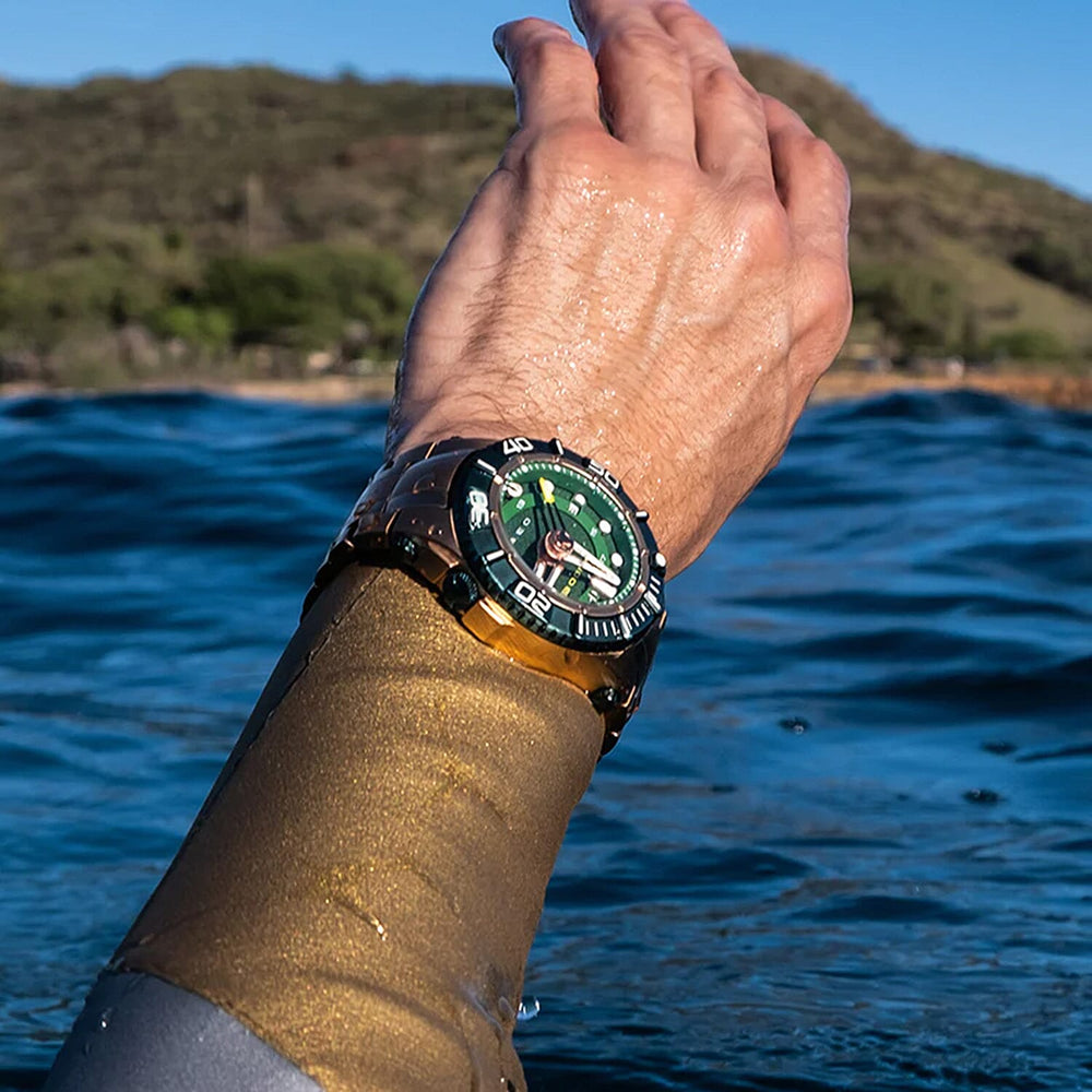 NUBEO Manta Midsize Automatic Limited Edition Japanese Movement 3 Hands With Date & Sapphire Lens Green Dial 30 ATM Water Resistant Watch With Stainlesss Steel Rose Gold Chain Strap