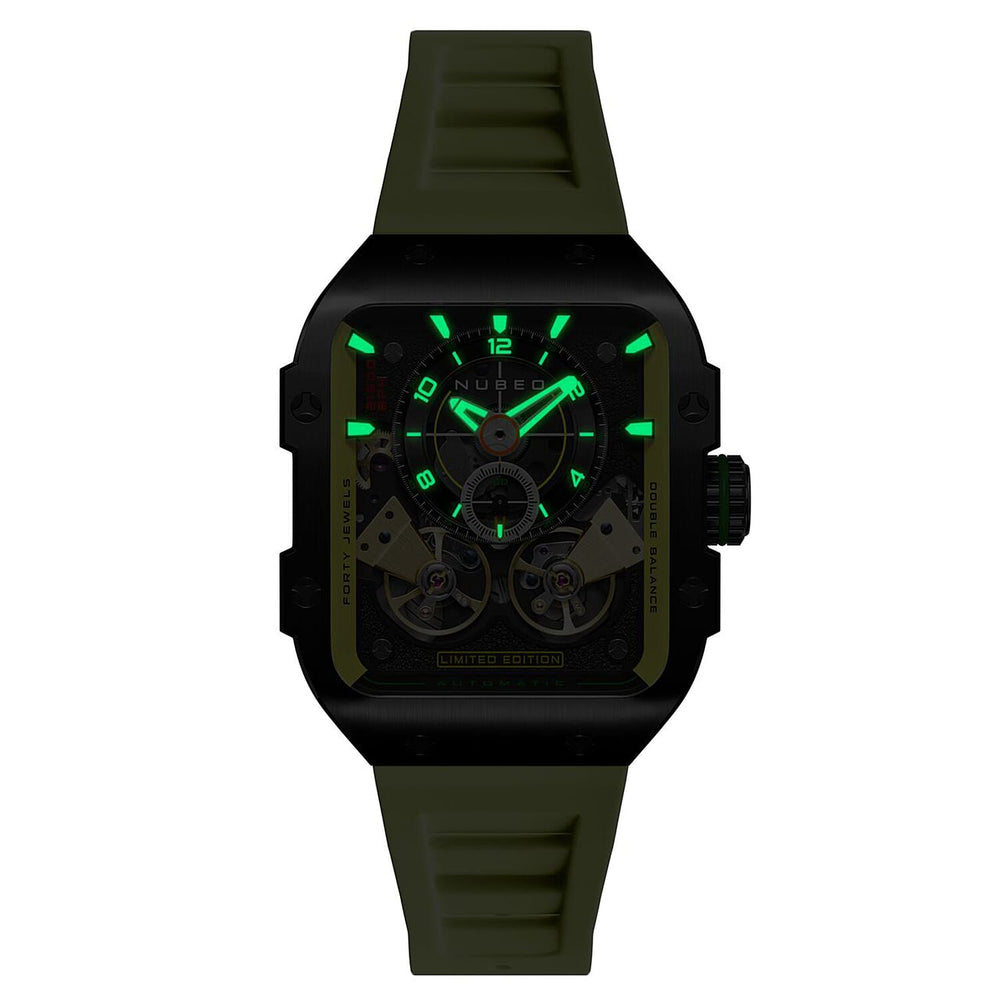 NUBEO Maven Automatic Limited Edition Dark Khaki Dial Mens Watch with Lime Green Stainless Steel Strap